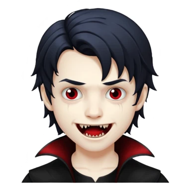 Vampire boy with fangs and half long wavy emo hair  sticker