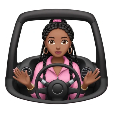 A dark-skinned Black woman with black box braids, hands on the steering wheel, looking ahead in Pink car sticker