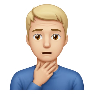 A man looking stressed holding the front of his neck  sticker