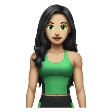 Pale girl with black long hair and green eyes working out in gym sticker
