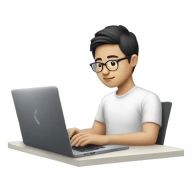 young asian man with glasses and white skin working laptop sticker