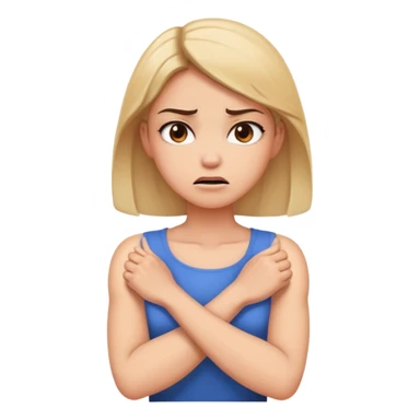 a young woman with arms crossed holding neck angry sticker