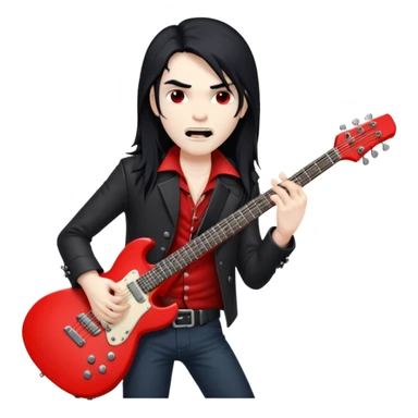 pale white vampire with long black hair holding a red electric guitar sticker