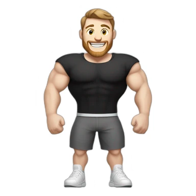 Joyful Celebrating victory Pale skinned Fit Man With the biceps and dark brown hair in black shirt, gray sports shorts and white Sneakers sticker