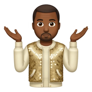 Kanye West with dark brown hair, cream sequin outfit sticker