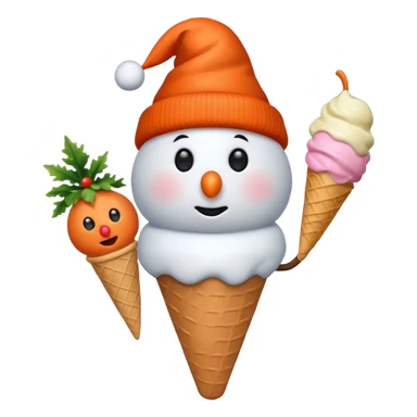 snowman wearing cap with ice cream  sticker
