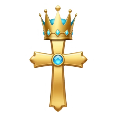 a golden, glowing cross with a cyan crown on top of it, with no background sticker