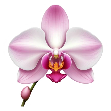 Exquisite phalaenopsis moth orchid with pure white petals and subtle pink center, single bloom sticker