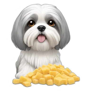 maltese-shih tzu -eating - grey ears sticker