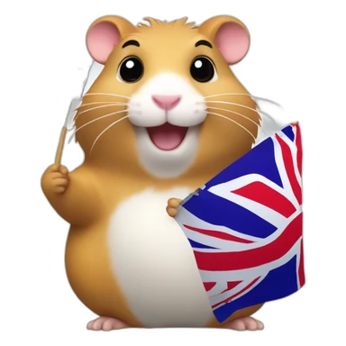 Fat hamster waiving small uk flag in its hand sticker