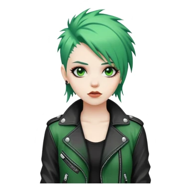 punk girl with green hair in black leather jacket  sticker