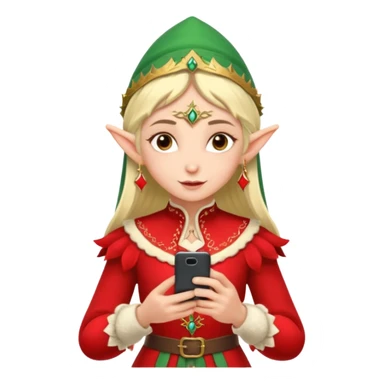 elf with russia custome dress and smartphone, red sticker