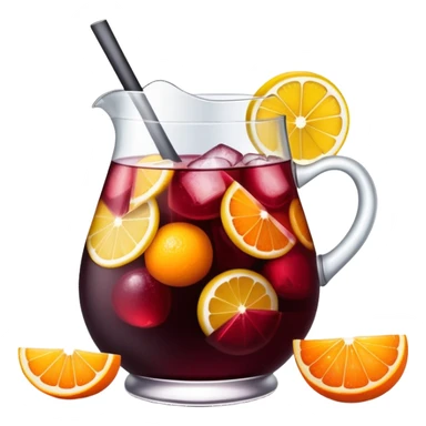 sangria drink with lots of visible ice cubes, wine, fruit slices, extremely cold sticker