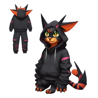 Cool Anthro Noivern-Litten-Cat-Pokémon with edgy stripes hoodie spiked collar punk techwear Cargo Pants Full Body sticker
