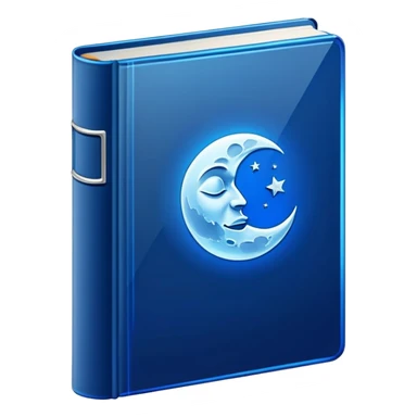 dark neon blue glass book, moon on the cover sticker