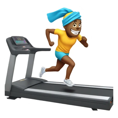 emoji head running on a treadmill with a sweat band on its head sticker