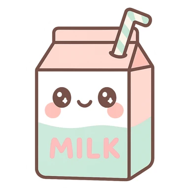 happy milk carton with a straw and blushing cheeks, kawaii style sticker