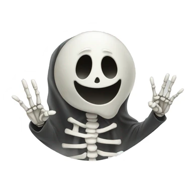 Sheet ghost with a skeleton hand throwing a peace sign emoji sticker