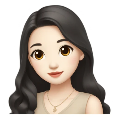 cute singaporean-chinese girl in Muji beige dress with long black hair and van cleef clover necklace sticker