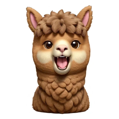 Cinematic Cute Yawning Brown Alpaca Portrait Emoji, Head tilted slightly with a dramatic, wide-open yawn, showcasing a soft, plush brown fleece with gently drooping ears, round warm eyes barely open in drowsy contentment, Simplified yet irresistibly adorable features, highly detailed, glowing with a soft, cozy glow, high shine, relaxed yet expressive, stylized with a touch of whimsy, bright and endearing, soft glowing outline, capturing the essence of a sleepy yet affectionate alpaca, so drowsy it feels like it could stretch out of the screen and curl up for a nap! sticker