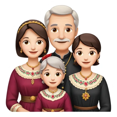 Indiana family with a 70 years old father and mother and a 40 years old daughter. They wear a traditional dress. They are smiling. sticker