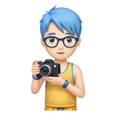 blue hair full body man with camera and beach outfit  standing sticker
