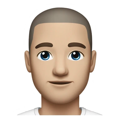 A slavic guy with blue eyes, light skin, shaved dark hair under 0.5, white T-shirt, silver earring piercing with cross on left ear. sticker