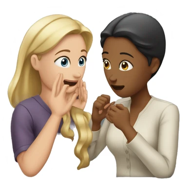 one woman saying something into the ear of another woman closing by hand sticker