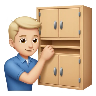 guy assembling a cabinet sticker