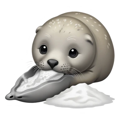 Grey seal is Sniffing white powder and holding the powder  sticker