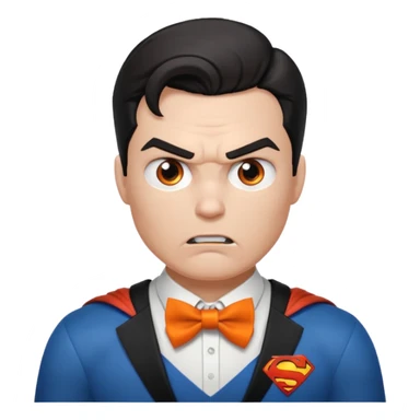 a superman with organe bow tie, angry sticker
