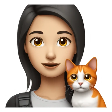 Brunette girl with tricolor cat black white and orange sticker