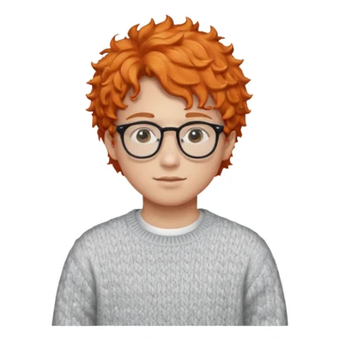 teen nerd orange hair boy curly orange hair wearing white shirt inside a sweater with glasses  sticker