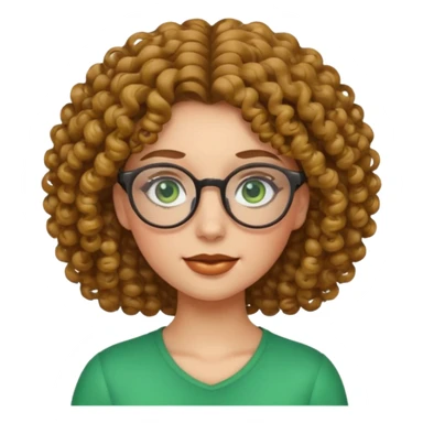 emoji de chica joven con gafas, pelo rizado y ojos verdes sticker