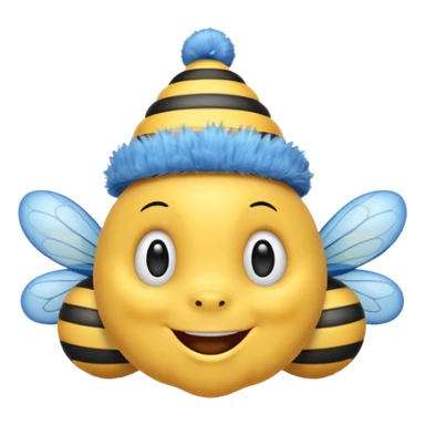 
Bees with blue Birthday Hat, Happy bee with striped party hat sticker