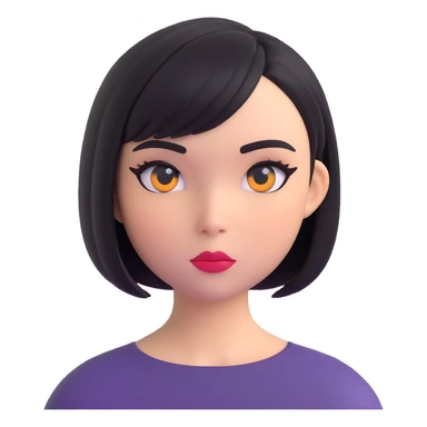 a very cute alt-girl face with a bob haircut and drawn eyeliner makeup, only the head and hairstyle, no neck, extremely adorable, 3D emoji style sticker