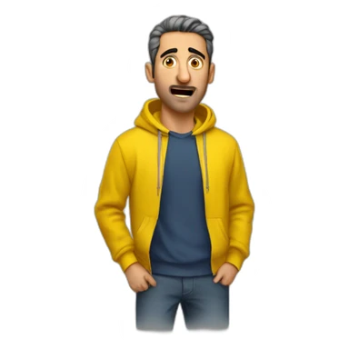 Armenian men in yellow sweatshirt shocked looking at kamera sticker