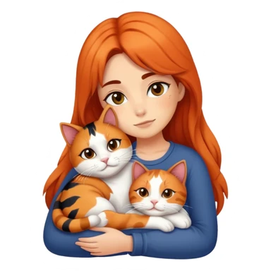 auburn girl snuggling a calico cat sticker