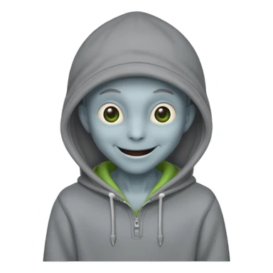 alien in gray hoodie full height, wear hoodie hat, happy sticker