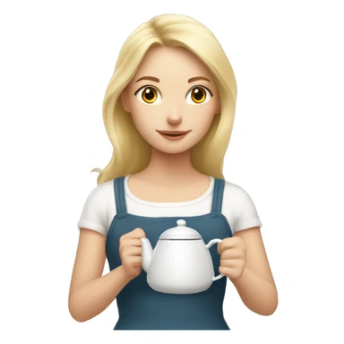 Blonde girl making tea with a white kettle sticker