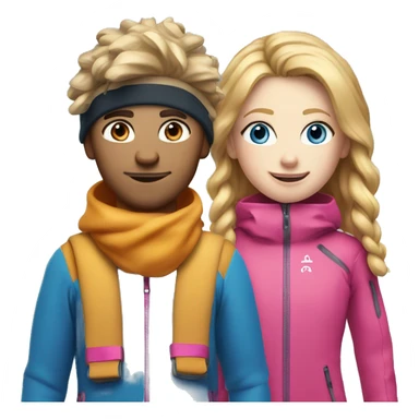 Skier boy white skin with ginger scruff and Skier girl with blonde hair and pink gear blue eyes  sticker