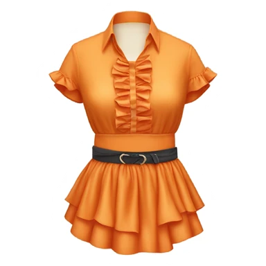 Realistic orange cut out crop top blouse. Ruffles. Isolated. Fancy sash sticker