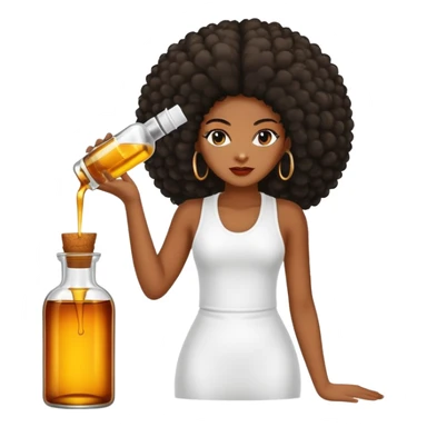 Serum Bottle of hair growth oil. Label has black woman with long afro hair. sticker
