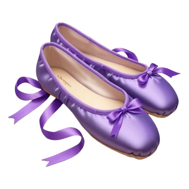 cinematic-realistic-ballet-shoes,-soft-satin-purple-pointe-shoes-with-delicate-ribbons,-resting-gently-on-a-polished-wooden-floor,-subtle-creases-in-the-fabric,-glowing-under-the-warm-golden-light-of-a-rehearsal-studio,-evoking-ele sticker