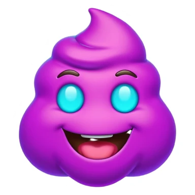 futuristic glowing poop emoji with funny smiling face, purple and cyan neon glow, dark background sticker
