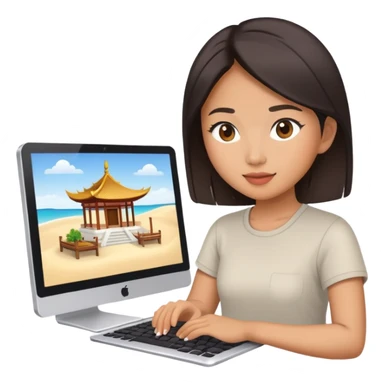 asian female editing youtube travel videos on a computer sticker