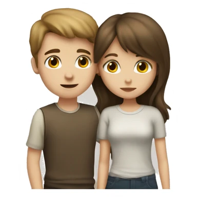 A pale brunette boy and a pale brown-haired girl kissing sticker