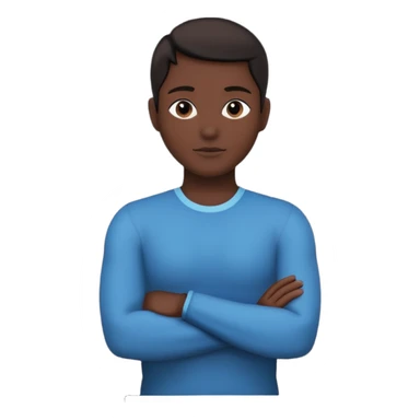 Minimalist human silhouette, upper body only, arms crossed, no facial features, solid dark shape, flat icon style, centered, transparent background sticker