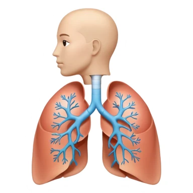 A 3D cartoon medical diagram showing lungs and airways inside a human silhouette, realistic Memoji-style. sticker