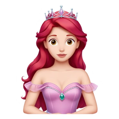 Disney human Ariel with red hair wearing a pink princess dress and tiara sticker